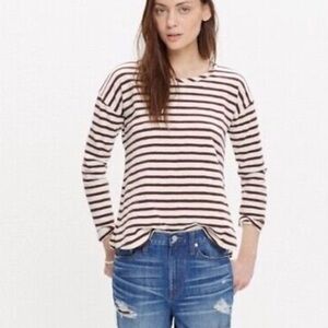 Madewell long sleeve blouse maroon & white/cream stripe